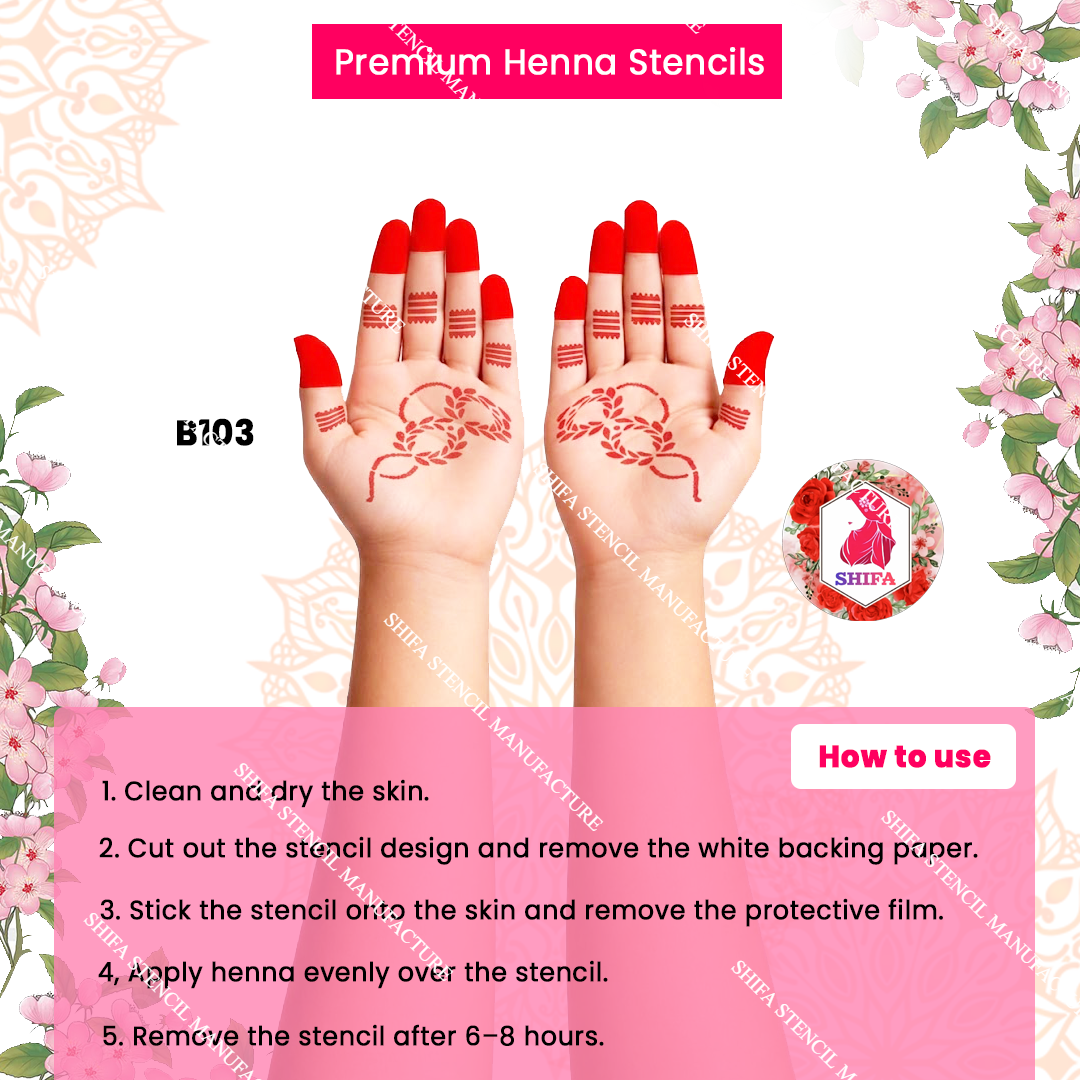 B103 (age 5 to 10)  5 to 10 Crimson Laurel Whispers double hand Henna Stencil